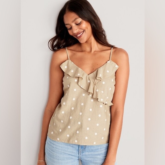 BNWT Old Navy Linen Blend Polka Dot Tank Top, size medium. - Picture 1 of 8